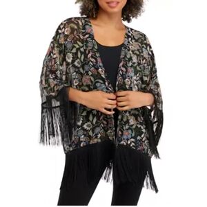 NWT Gypsies & Moondust Black Floral Sheer Kimono Womans Sizd Large